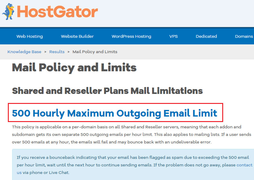 hostgator email sending limit per hour