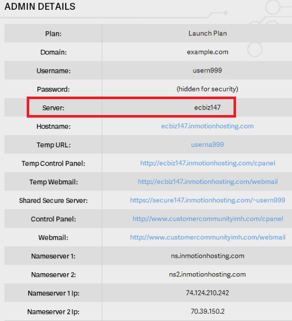 determining inmotion server location