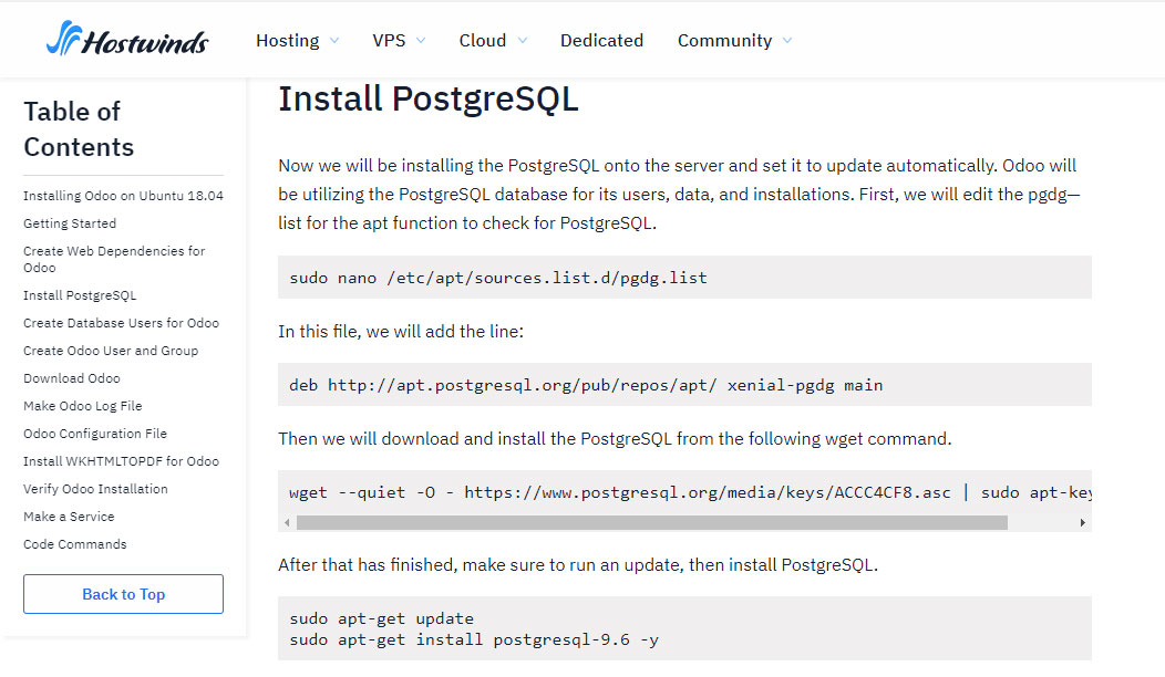 hostwinds postgres