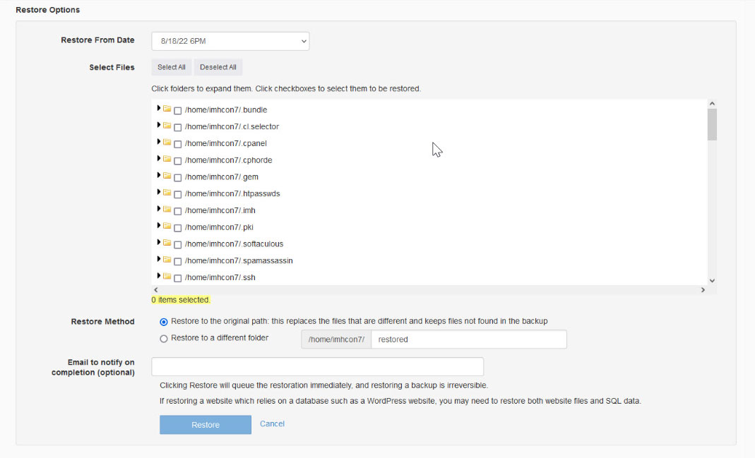 restoring data with backup manager