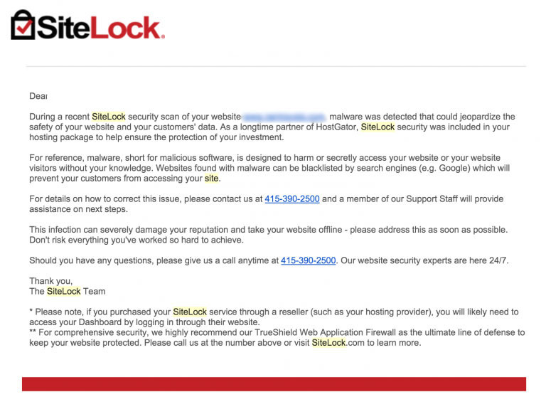 sitelock scam email