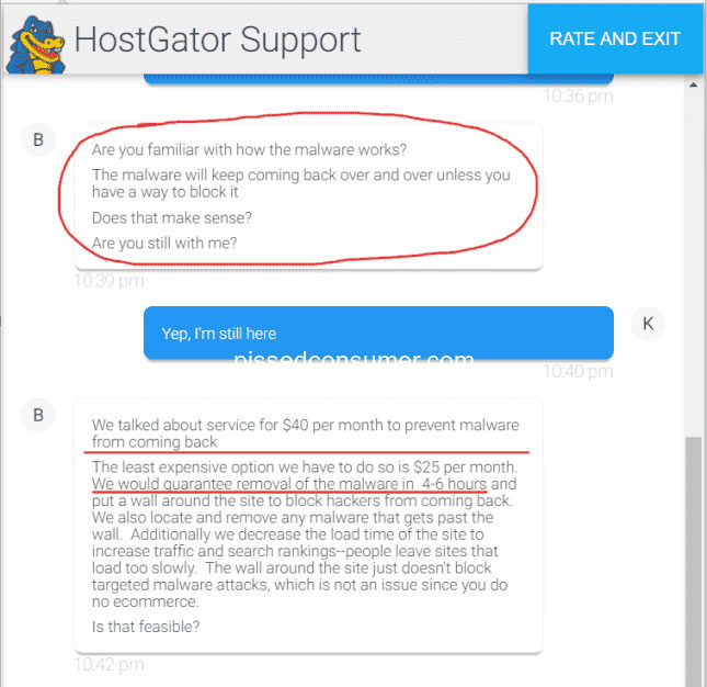 sitelock staff communicating on behalf of hostgator