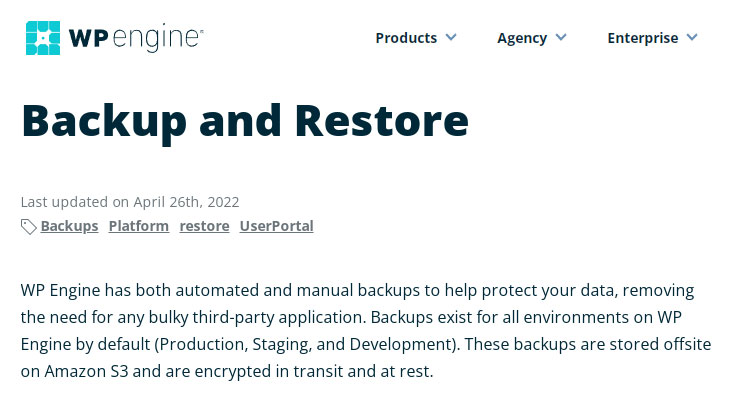 wp engine maintains offsite backups