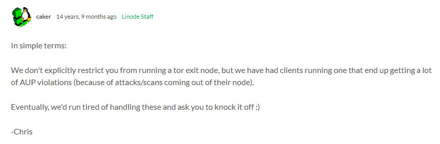 linode tor policy