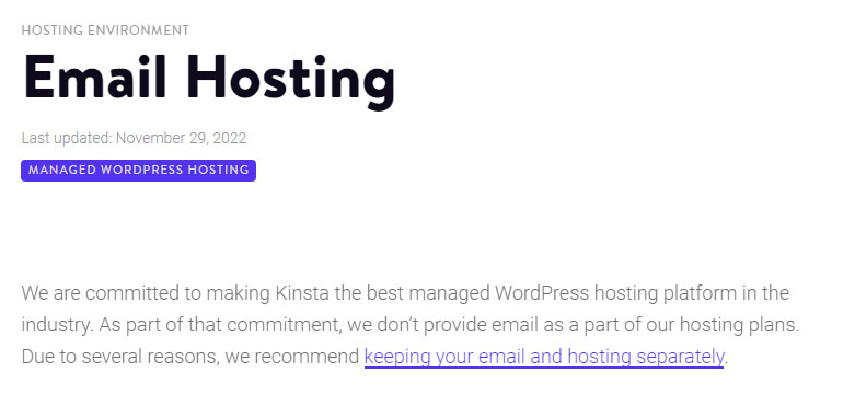 email hosting policy of kinsta