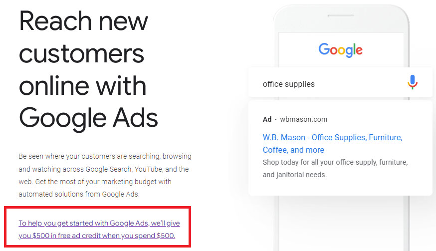 google ads free $500 credit