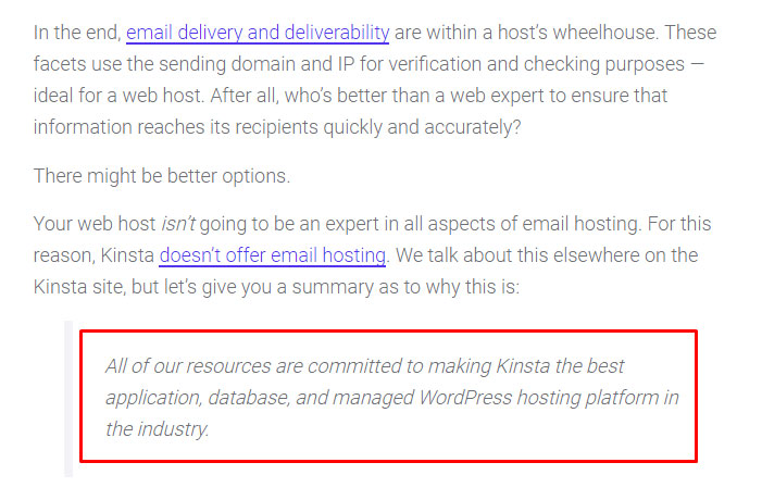 kinsta doesnt provide email hosting