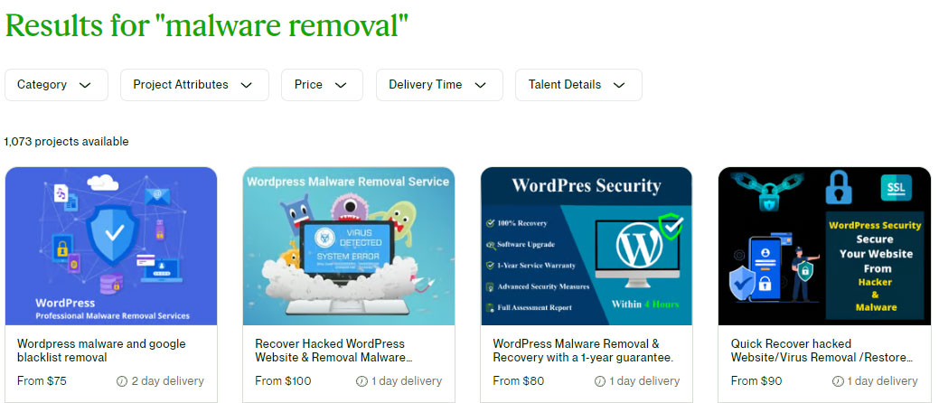 malware removal packages from freelance developers