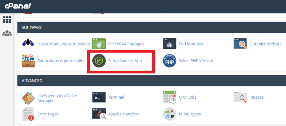 setup node js on a2s cpanel