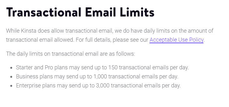 transactional email limits in kinsta