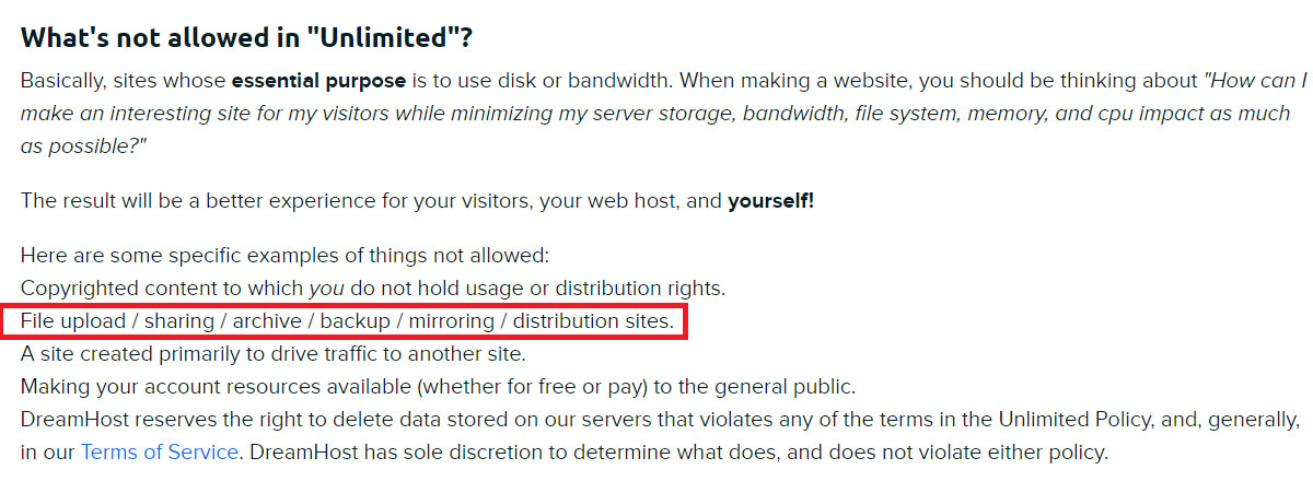 dreamhosts unlimited policy guidelines