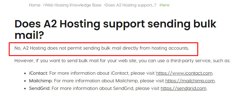 a2 hosting bulk emails 
