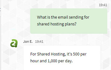 email limit of a2 hosting 