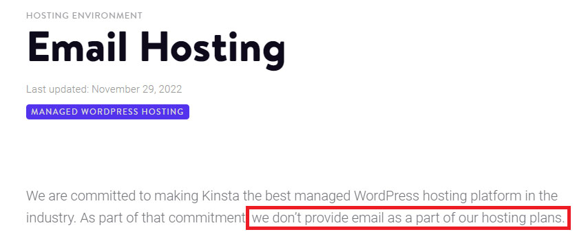kinsta doesn’t offer email hosting