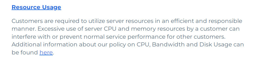 bluehost’s resource usage policy