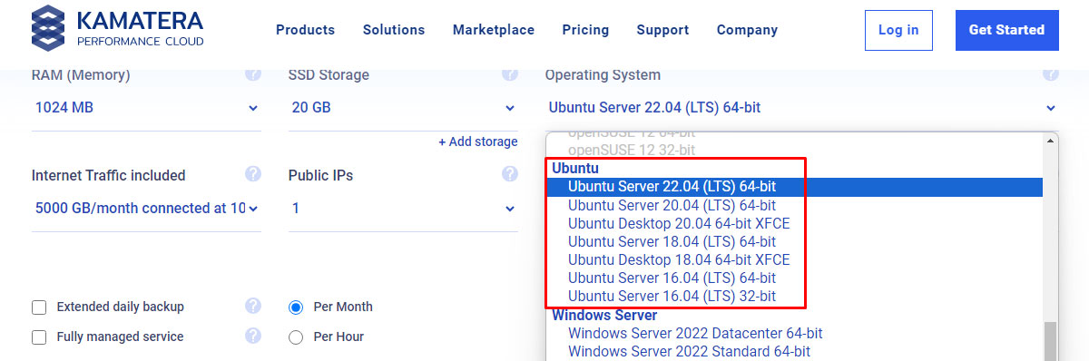 kamatera ubuntu variants support