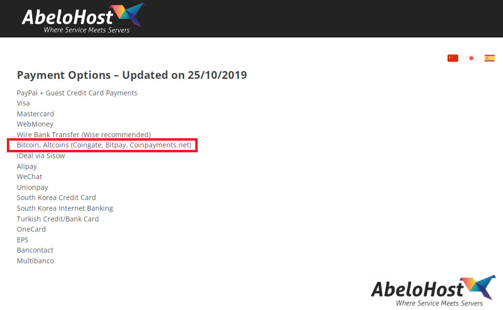 abelohost anonymous payment methods