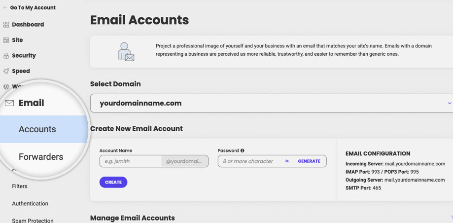 creating siteground email