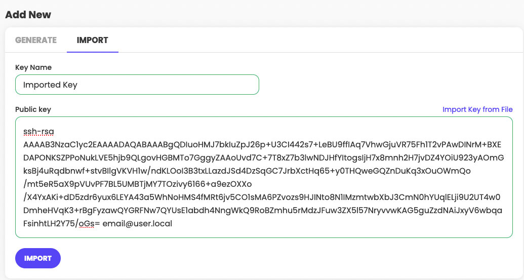 importing ssh key into siteground