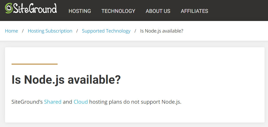 support for nodejs in siteground