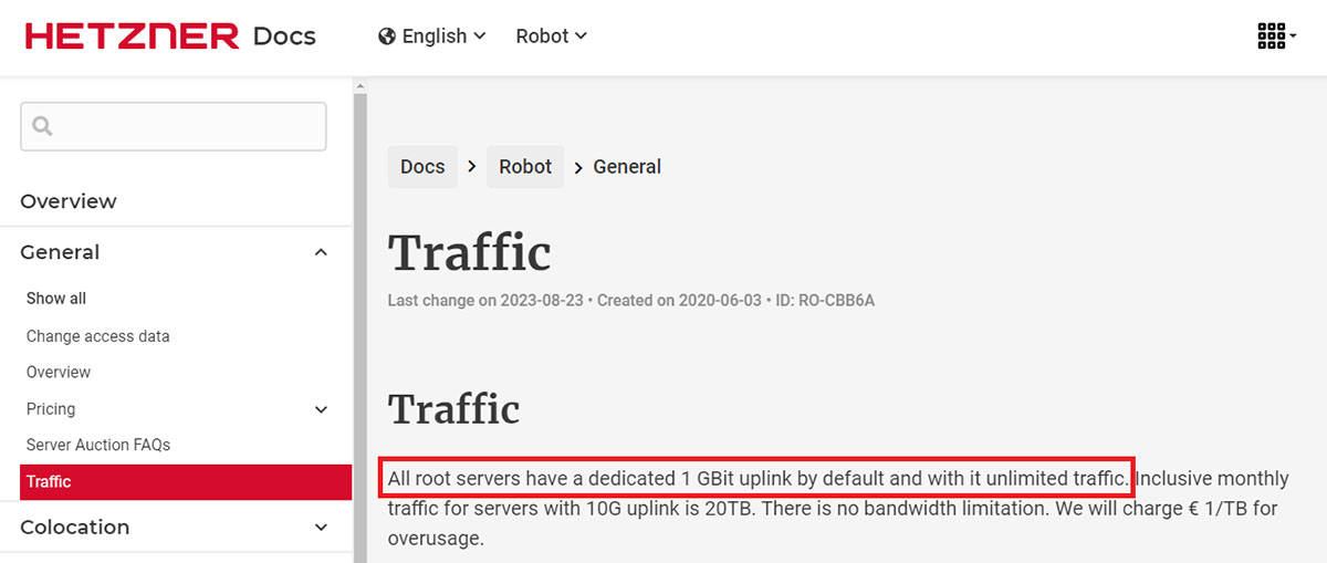 hetzner traffic bandwidth limit