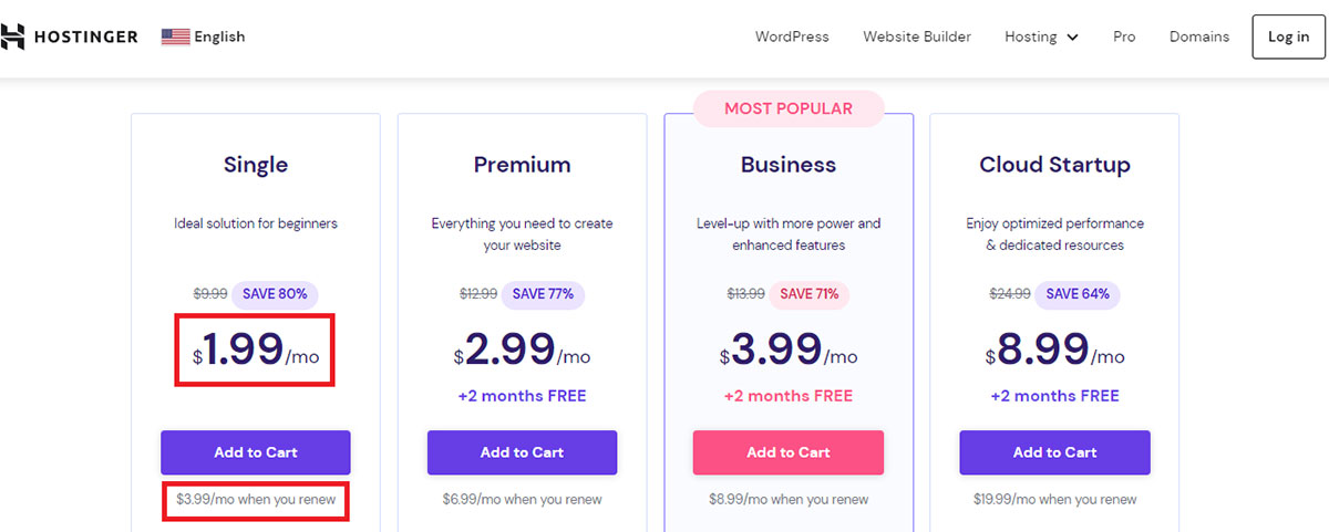 hostinger hosting prices