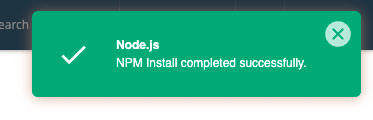node js app installation completion