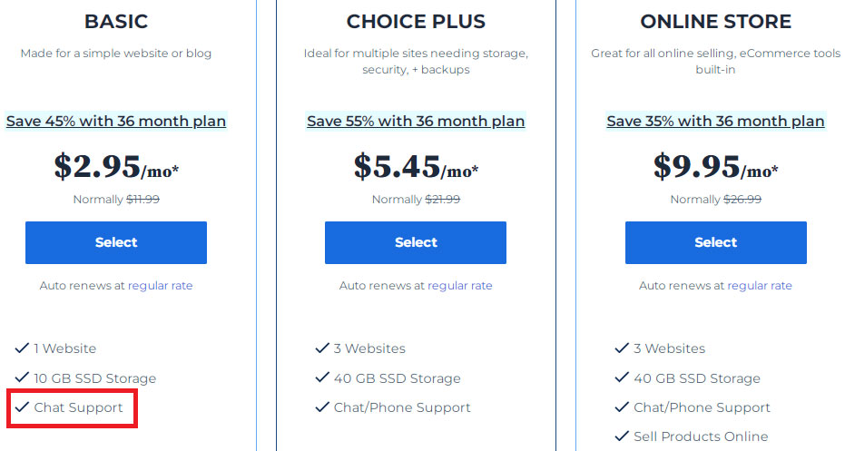 bluehost basic plan chat support