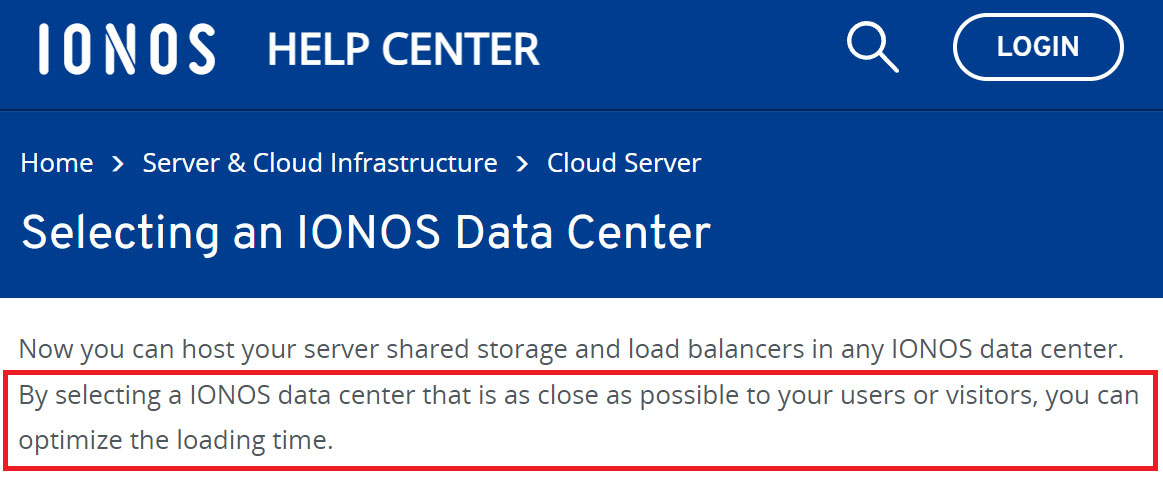 choose nearest ionos data center