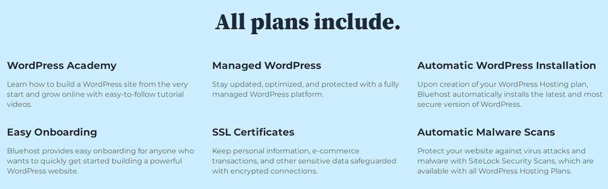 features of bluehost shared plan