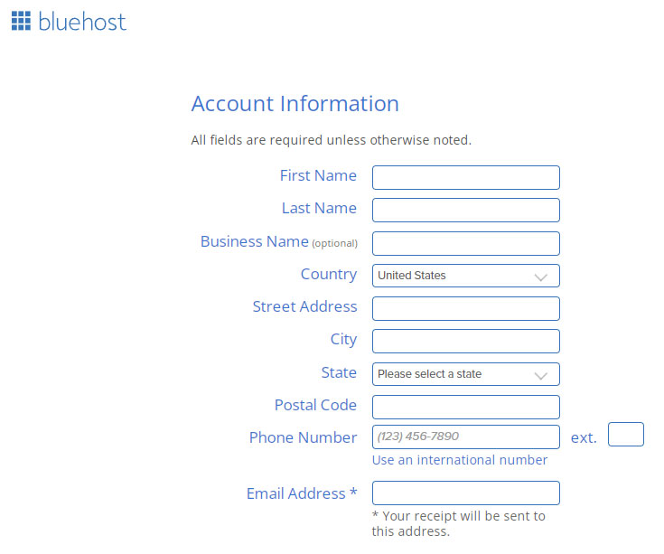 signing up for bluehost