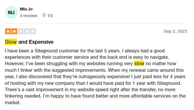 siteground website speed customer feedback